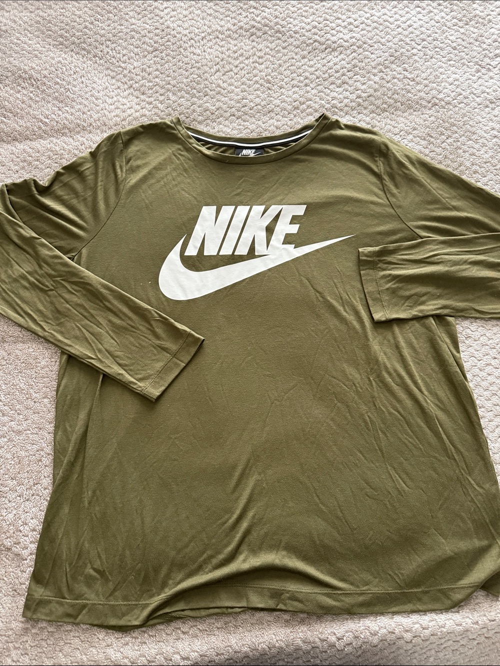 Nike Woman’s Olive Green Long Sleeve Top with White Swoosh